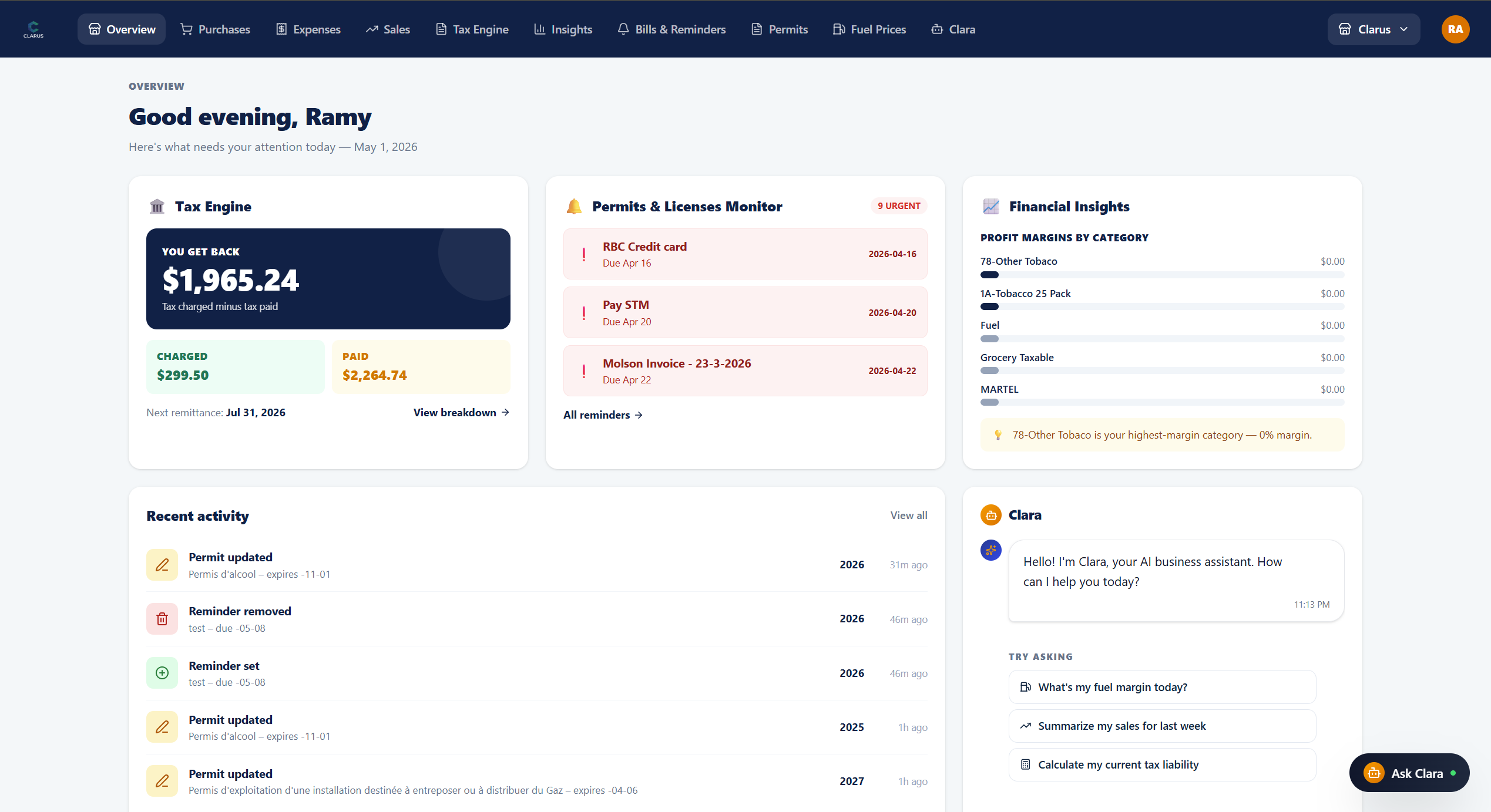 Clarus Dashboard