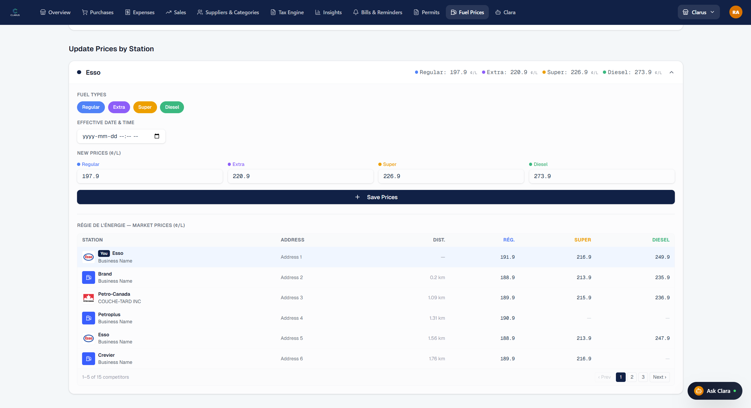 Monitor fuel prices in real time.